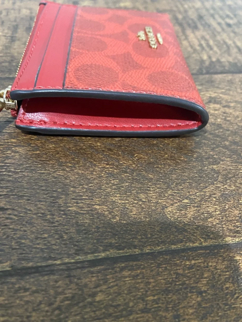 Coach Mini Skinny ID Case in Signature Canvas Crimson Red